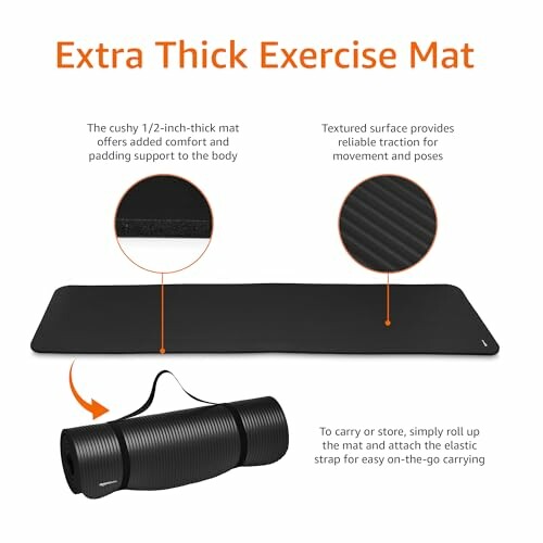 Extra thick exercise mat with cushy padding and textured surface.