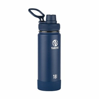 Blue Takeya insulated water bottle with handle